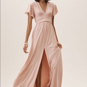 BHLDN Blush Pink V-Neck Flutter-Sleeve Maxi Gown